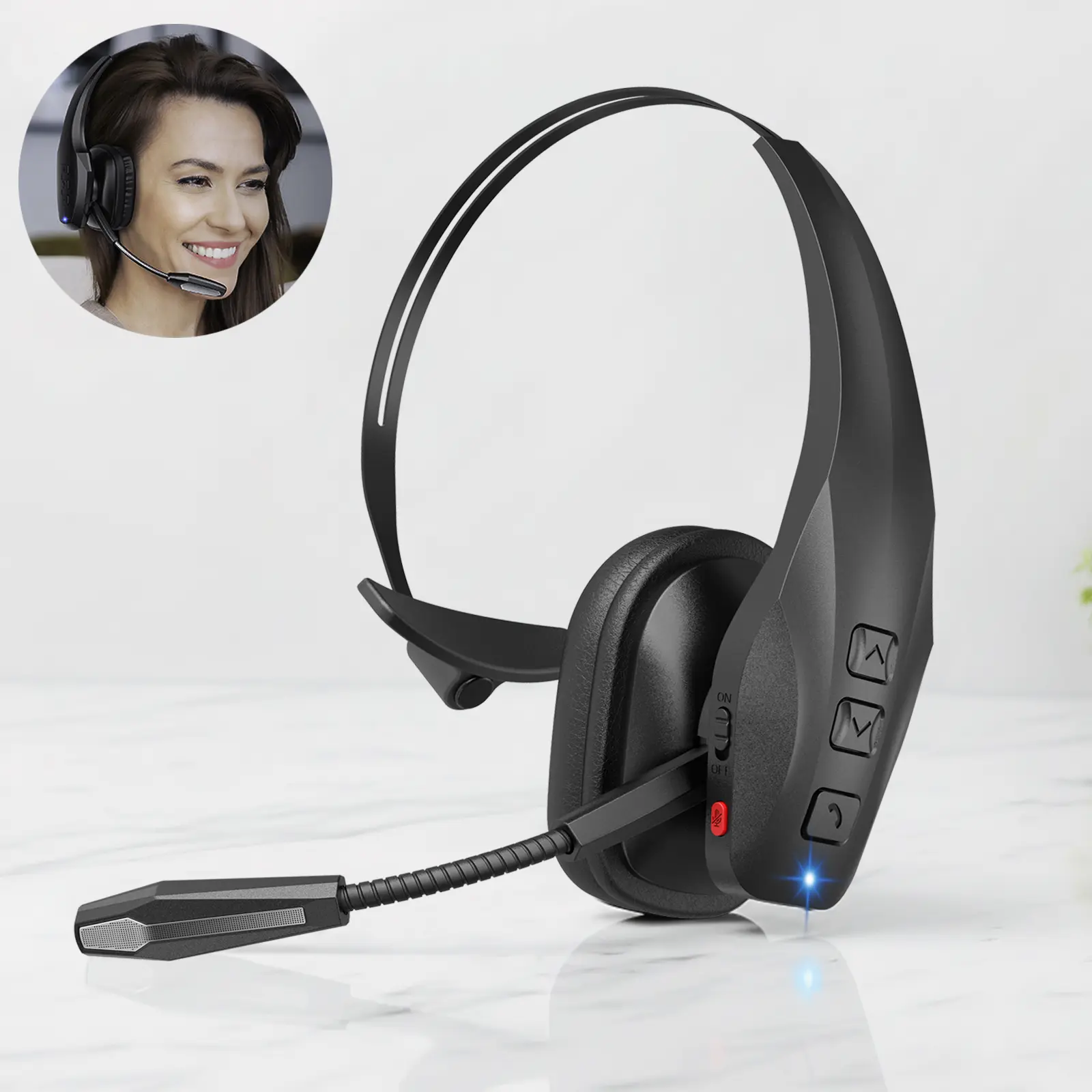 Trucker Over-Ear Wireless Headphones - AI Noise Cancelling Bluetooth Headset with Dual-Mic, 65H Battery Life, 270° Rotatable Earmuffs, IPX5 Waterproof, Adjustable for PC, Laptop, Cell Phones, Charging Support