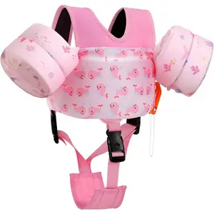 Swim Arm Floaties 15-30 lbs, Toddler Swim Vest for Kids Cartoon Swimming Water Wings with Crotch Strap, Pool Float Vests Sleeves Shoulder Straps Arm Band for Children, Baby Pink Whale