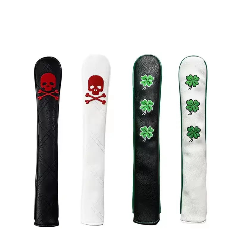 Golf Alignment Rod Cover Skull Aiming Training Aid Headcover PU Waterproof Leather Embroidery Head Protection Golf Supplies