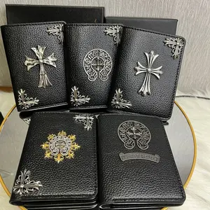 Men's Premium Black Leather Wallet 150x110x15mm, Card Organizer Case with Gothic Metal Emblem, Men's Wallet, Gift For Him