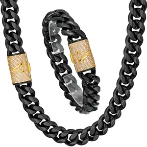 [2026 Signature Edition] Black Iced Initial Cuban Chain Set | Custom A-Z Letter Clasp | Heavy Stainless Steel Link | No Tarnish, No Fade | Luxury Streetwear Jewelry