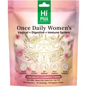 HiPlus Women's Probiotic Gummies with Prebiotic Fiber - Supports pH Balance & Odor Control - 16 Strains (5 Billion CFU) - Delicious Pineapple Flavor for Gut & Feminine Health - Dairy & Soy Free - 90 Count