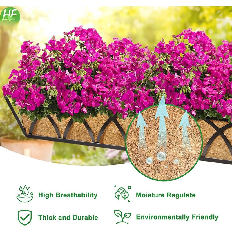 24 inch Window Deck Rail Planter Including Coco Liner, 24" Dia Window Box Horse Trough with Coconut Coir Liners, Black Metal Hanging Flower Planter Basket for Indoor Outdoor Lawn - Set of 2