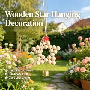 Wooden Star Christmas Bell Ornament, Brass Bells Bohemian Hanging Decor, Natural Wood Beads Handmade Pendant, Holiday Home Decoration