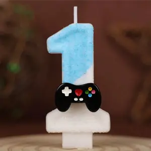 1Pc Gamepad Themed Number Candle (0-9), Glitter Game Controller First Birthday Cake Candle, Creative Digital Candles For Birthday/Wedding Anniversary Party Decoration Supplies