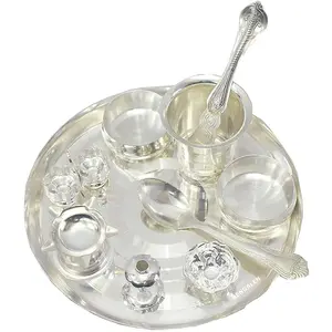 Silver Plated 8 Inch Ethnic Festival Pooja Thali Set Perfect Return Gift for Diwali Home Temple Office Wedding