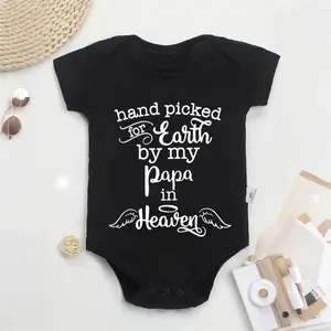100% Cotton Baby Onesies “Hand Picked For Earth By My Papa In Heaven” Letter Print Soft Versatile Round Neck Baby Onesies
