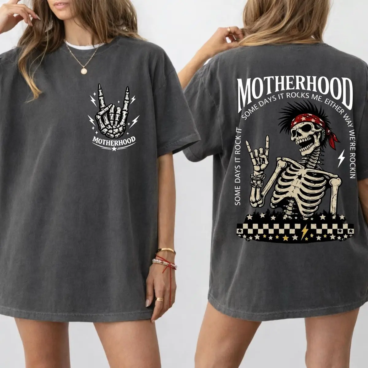 Comfort Colors Rocker Mom Skeleton Shirt, Motherhood Rocks Graphic Tee, Edgy Mom Shirt, Unisex Fitted Short Sleeve Tee, Casual Clothing