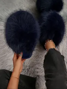 Multicolor Plush Puffy Slippers, Winter Warm Fashion Home Slides, Versatile Outdoor Fuzzy Shoes, Casual Daily Wear, Short Walks, Shopping