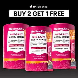 B2G1 Women Multi-Mineral Honey Sticks | BetterAlt SHE-Lajit Strawberry Flavor | Shilajit, Shatavari & Saffron | Hormonal Balance & Energy
