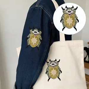 Golden Scarab Embroidered Patch, Geometric Embroidery Design, Back Adhesive Iron-On, Suitable for Clothes Jackets Hats Accessories, Decorative Sewing Accessory, Embroidery Patches