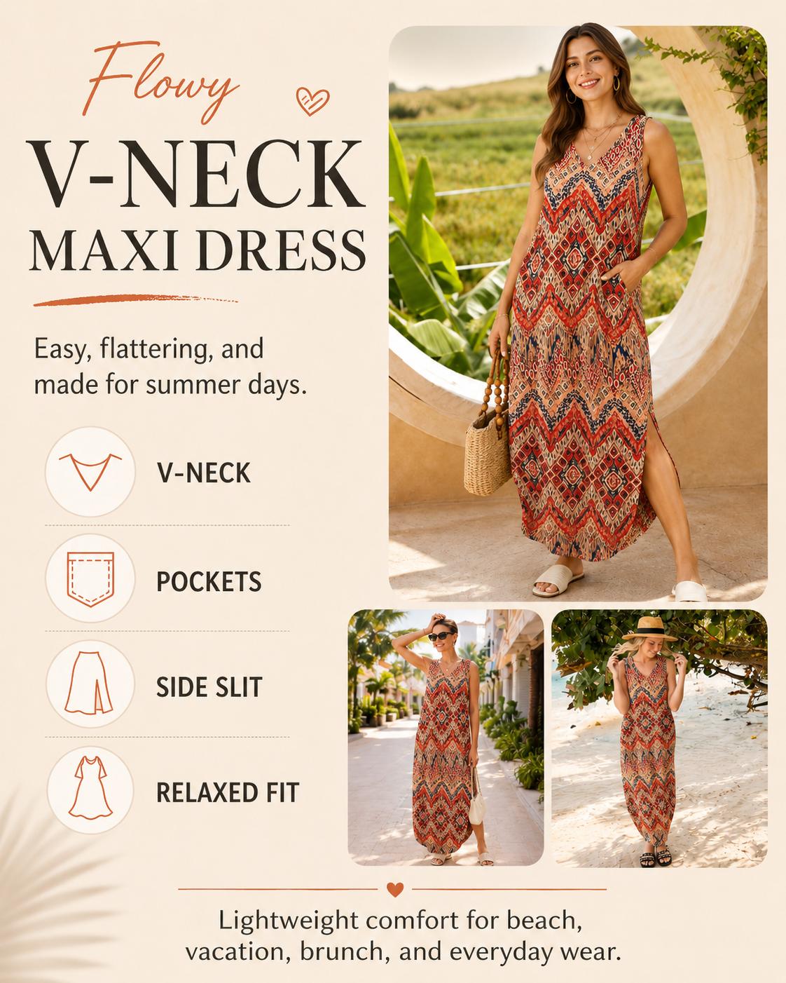 WIHOLL Summer Casual Floral Dresses Maxi Dress Vacation Beach Sundresses 2025 with Pockets