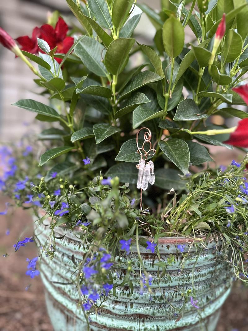 Pure Copper Electroculture plant spikes~potted plant stakes for better plant growth~whimsical wire wrapped crystal garden decor~gemstone garden spikes