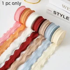 Elegant Crinkle Wavy Edge Linen Ribbon - Premium Ruffled Linen Ribbon for Floral Bouquets, Gift Wrapping Supplies, Birthday Cakes & Christmas Decor, High-End Craft Ribbon for Wedding & Party Decor, Decorative Ribbon