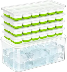 Ice Cube Tray with Lid & Bin - 4 Pack 48 Cubes Stackable Silicone Trays for Freezer with Storage Container, Leak-Proof Lids,  Easy Release for Kitchen, RV, Party, Cocktail & Coffee