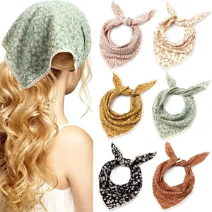 6 count Floral Hair Bandanas  Kerchief Women Bandana Print Chiffon Hair Scarf Triangle  Kerchief with Ties