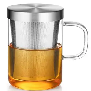 Ancient Digin 16.9 oz Borosilicate Glass Tea Mug with Stainless Steel Infuser & Lid –A 500mL heat-resistant glass teacup designed for brewing loose-leaf tea. Durable, elegant, and perfect for easy use
