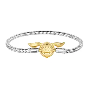 Gnoce Harry Potter Basic S925 Snake Chain Bracelet with Gold Color Winged Snitch Charm