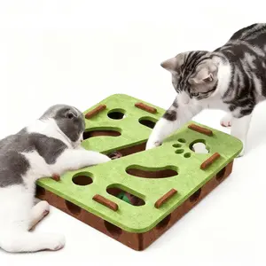 Curiosity Cat Maze Box - Soft Felt Self-Play Puzzle Toy with Surprise Bell Balls, Handmade Knitted Set Including Cozy Hooded Coat for Kittens & Cats to Enjoy Problem-Solving Fun