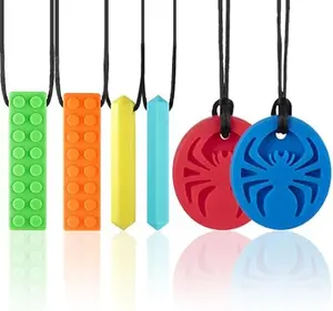 SOSKYGELO Chew Necklaces for Sensory Kids, 6 Pack Chewy Necklace Sensory for Autism, ADHD, SPD, Silicone Oral Chew Toys Teething Necklace for Boys Girls Reduce Anxiety Fidget