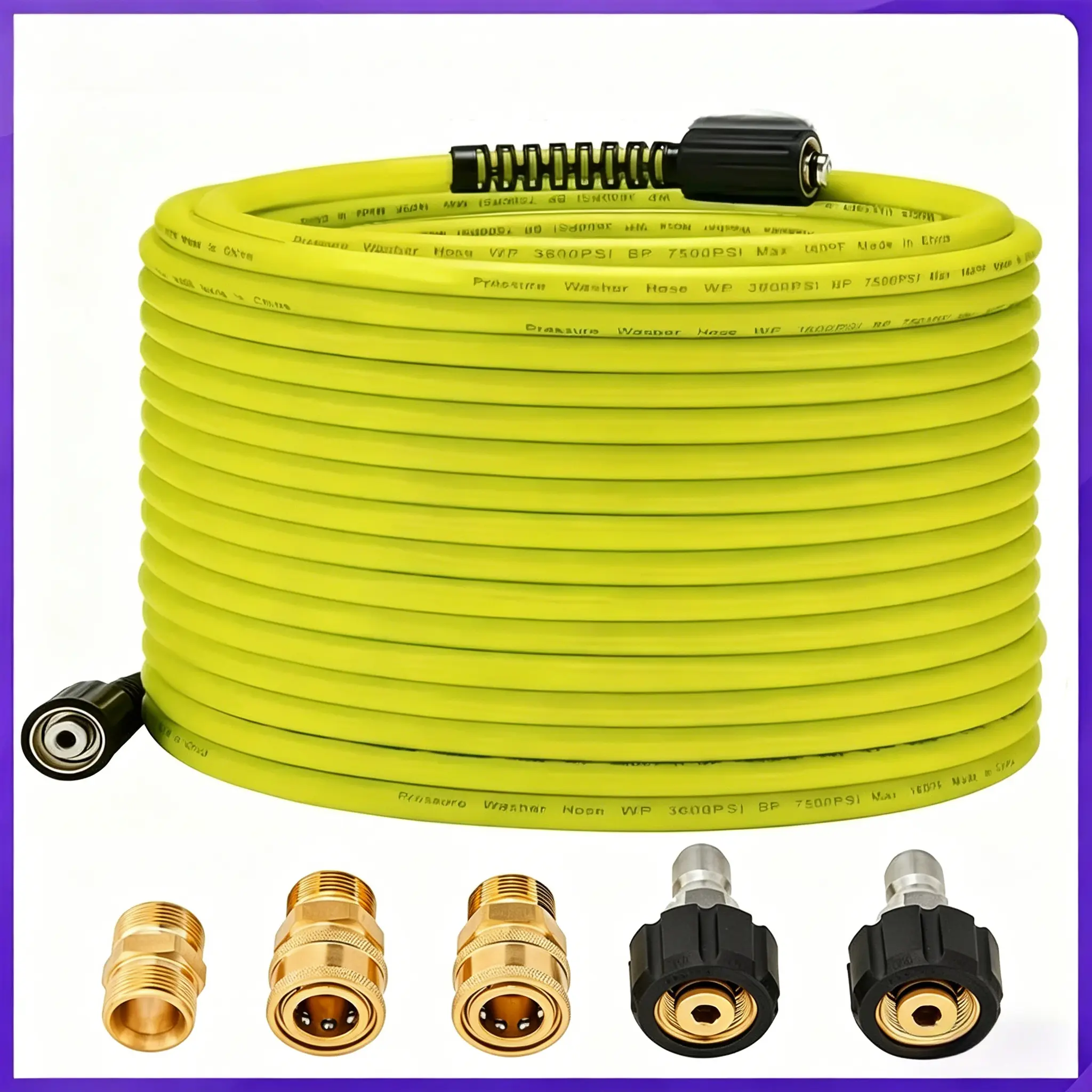 Pressure Washer Hose 50 FT x 1/4", Power Washer Hose Kink Resistant, Universal High-Pressure Washing Extension Hoses Replacement, Compatible with M22 Stainless Steel Fittings, 3600 PSI