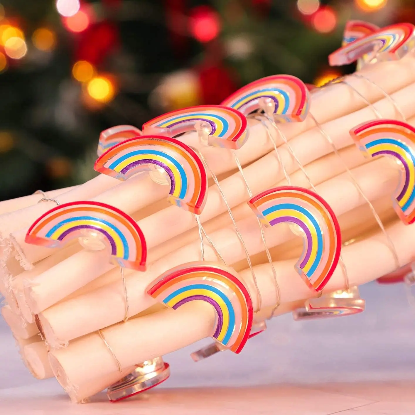 Rainbow Fairy String Lights, 10FT 30LEDs, Battery & USB Cable Operated with Remote, Blush Pink Boho Hanging Lights for Girl Bedroom, Birthday Party, Patio Home Decorations, Batteries, Color Changing