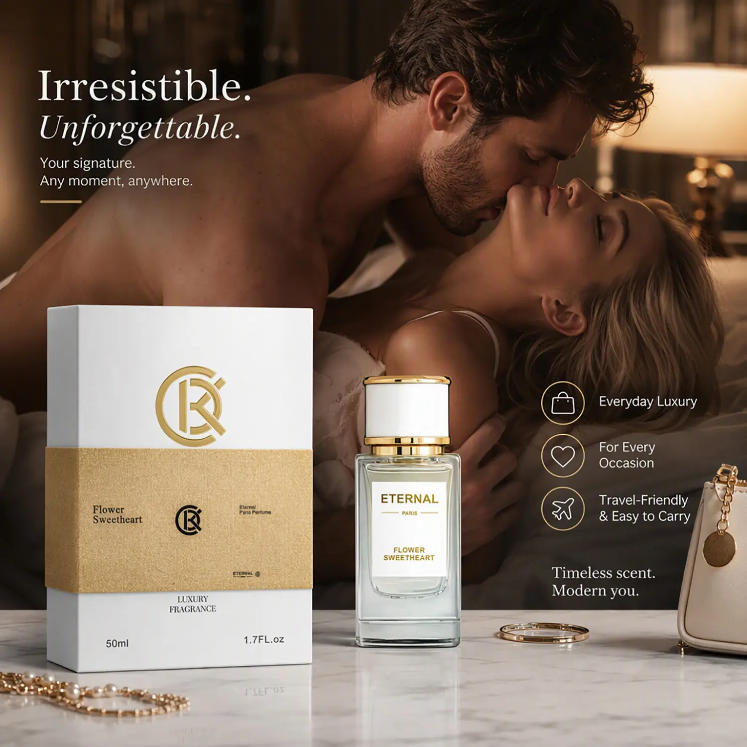 Women's Pheromone Fragrance, with pheromone blend, long-lasting rich saffron & jasmine with patchouli notes, crafted for her to make him fall for you and create a magical evening together. Perfect for Ramadan, Mother's & Christmas. 50ml/1.7fl.oz. Perfume