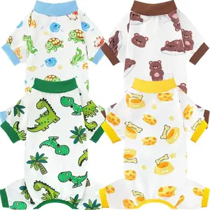 4 Pack Dog Pajamas for Small Dogs, Puppy Clothes for Boy Girl Strechy Soft Pet Jumpsuit, Cat Onesiel-Small