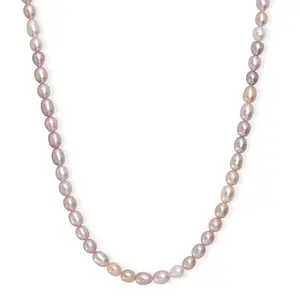 Multi Color Freshwater Pearl Rice Shape Necklace in Rhodium Over Sterling Silver 18 Inches Christmas Gifts