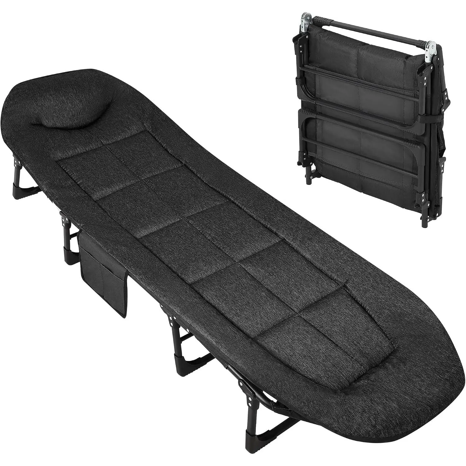 200cm 600D Oxford Fabric and Steel Tube 8-Leg Diamond-Shaped American Folding Bed - Portable Folding Bed, Camping Bed, Outdoor Bed, Lightweight Folding Bed, Compact Travel Bed,Black