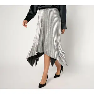 GRAVER Susan Graver Regular Metallic Woven Pleated SKirt
