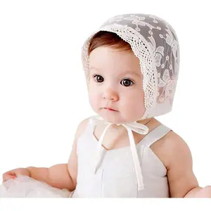 fant Bucket Sun Hat Bow Full Lace Flower Bonnet Child Hat … Ivory White