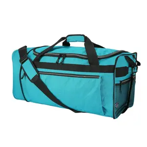28-inch Large Collapsible Rolling Duffel Bag for Travel Teal Soft Case with 2 Wheels Polyester Material Holds 71.5 Liters Lightweight Design