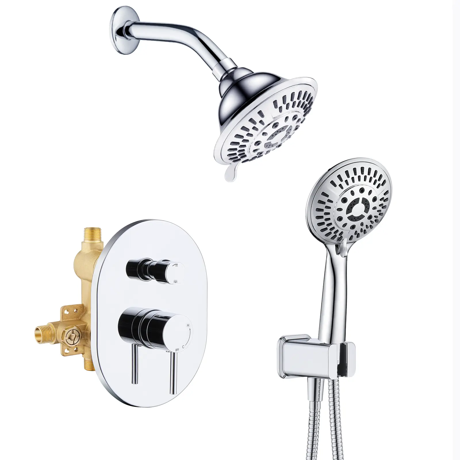 BRIGHT SHOWERS Shower Faucet Set, Rainfall Shower Head and Handheld Showerhead Combo,Valve and Trim Kit, Wall Mounted Shower Holder and Hose
