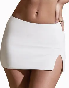 Cheeky Short Skirts,Mini Skirts Satin Silky Elastic High Waisted High Side Slit Bodycon Short Skirts