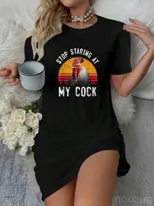Funny Chicken Rooster Stop Staring At My Cock Casual Dress Gift Casual Dress