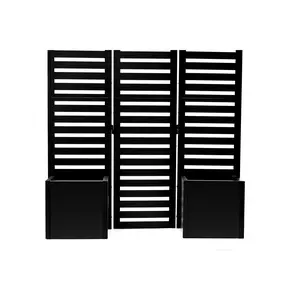 Garvee 3-in-1 Privacy Fence Screen with Planter Boxes, 51x70x31 Inch Outdoor Metal Room Divider & Garden Partition, Freestanding Backyard/Patio/Deck Privacy Screen with 4 Self-Watering Raised Garden Beds, Bl