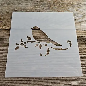 Bird on Branch Stencil Reusable Cookie Decorating Craft Painting Windows Signs Mylar Many Sizes Christmas Winter 5.5"
