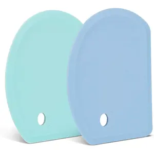 Silicone Dough Scraper with Stainless Steel Blade, Curved Edge Flexible Bowl Scraper for Baking, Food-Grade Silicone Countertop Scraper for Sourdough Bread Basket, 2-Piece Set, Blue and Mint Green