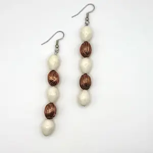 Copper Field Earrings with White Beads and Textured Copper Accents for Elegant Everyday Wear