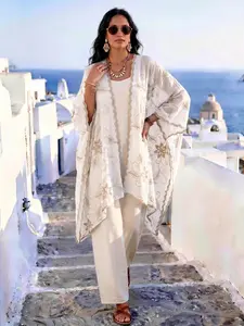 Elegant Leaf Embroidered Split Shawl, Summer Scarf, Loose Fit, Versatile Style, Perfect for Beach Vacations, Commuting, Dates, Atmosphere Dressing Tool