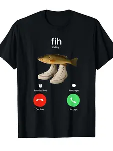 Women's Comfy Cotton Fish-Themed Graphic T-Shirt, Hilarious Fish Phone Illustration, Streetwear Outfits for Casual Outdoor Use, Ideal Gift for Fishermen summerwins