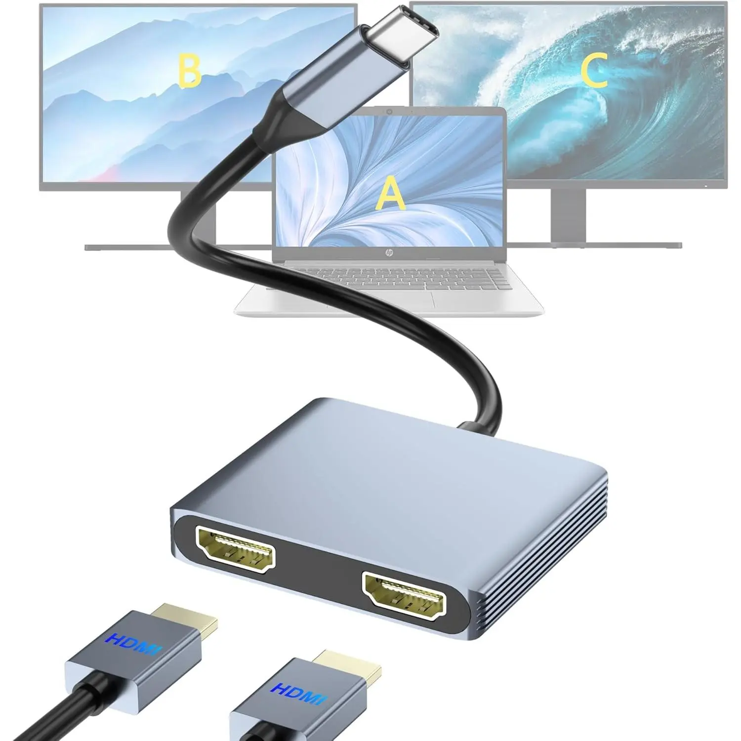 USB C to Dual HDMI Adapter, Docking Station Dual , Type C to HDMI Splitter for 2 Monitors, Supports 4K@60Hz and Dual 4K@30Hz. (MacOS only Supports SST Mode) for Laptop   Surface
