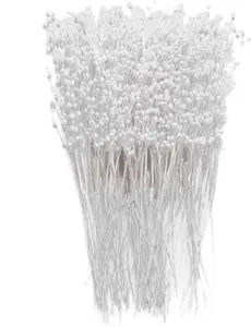 60 count  Stick Stems Bouquets, 4mm Bead String Garland Beaded  Filler Floral Arrangements Tree Picks Wedding Party Decoration, Christmas Tree Picks (White)
