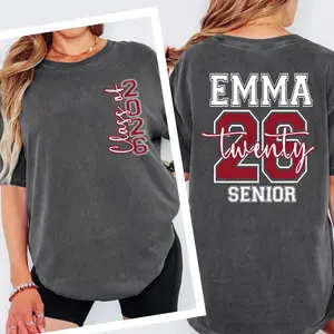 [Custom Name] Senior 2026 Bow T-Shirt - Class of 2026, Personalized Graduation Tee