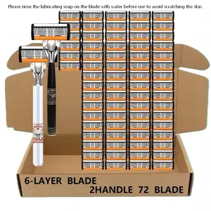 Classic Men's Shaver with 72 or 36 Ultra-Sharp Durable Stainless Blades, Gradual Design for Safe Smooth Pain-Free Shaving, Includes 2 Non-Slip Handles