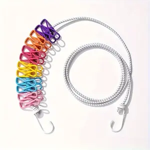 1pc Travel Portable Clothes Drying Rope, with 12 Clothes Clips, Indoor and Outdoor Clothes Drying Rope, Lightweight Travel Sun Protection Rope, Clothes Drying Line, Bags, Socks, Scarves, Towels, Clotheslines