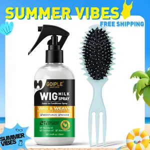 【SUMMER VIBES】Wig Milk Spray & Comb Set –Leave In Conditioner Detangler for Synthetic & Human Wigs, 2-in-1 Moisturizer with Tea Tree Oil & Coconut Oil, Hydrates & Revives, Easy Combing & Frizz Control