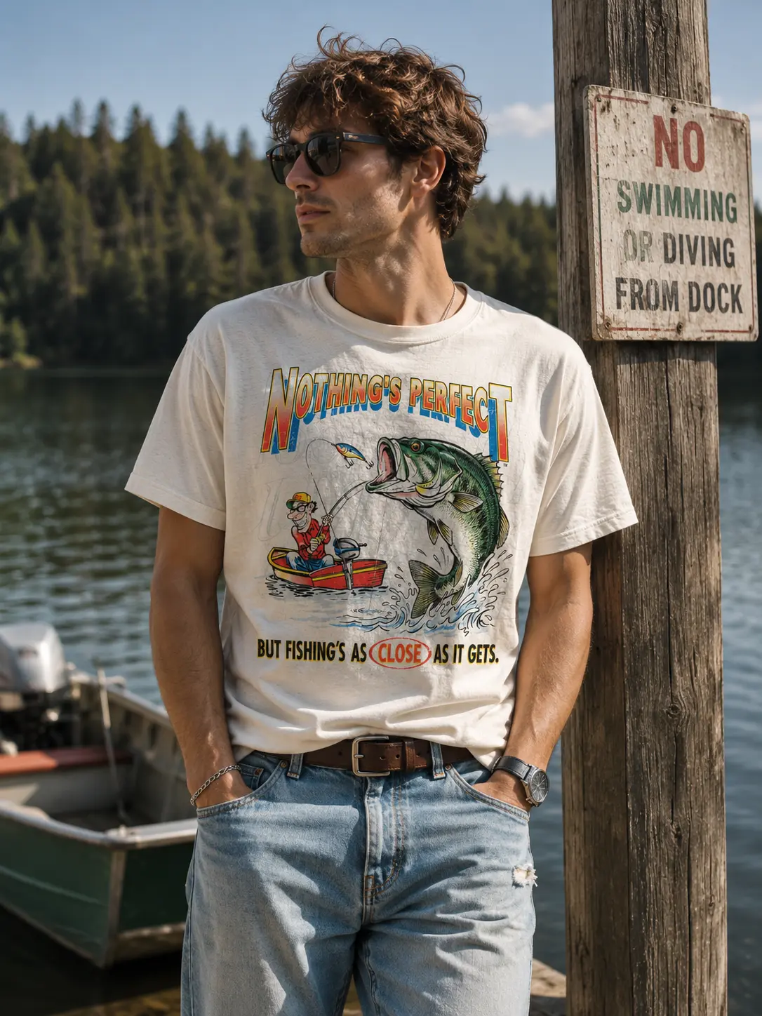 Nothing's Perfect But Fishing's As Close As It Gets Shirt, Funny Bass Fishing T-Shirt, Vintage Fisherman Graphic Tee, Angler Gift for Dad