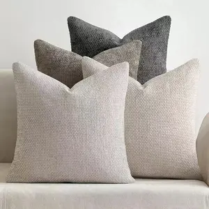4PCS Throw Pillow Covers 20"x20"(50cm x 50cm), Boho Soft Chenille Throw Pillow Cases, Solid Textured Square Cushion Cases for Sofa Living Room Bedroom Farmhouse Home Decor, Soft Cushioning